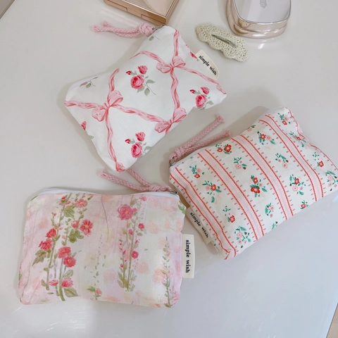 Floral Baumwolle Münzbörse Mini Kosmetiktasche Tragbare Reißverschluss Aufbewahrungstasche Lippenstift Damenpflege