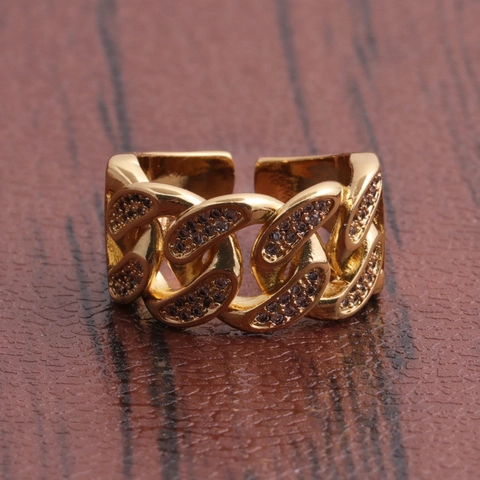 Anello Cinturino Orologio Hip Hop Rame Micro Pave Zircone Stile Maglia Cubana Gioielli Dito Aperto Regolabile Per Uomo Unisex
