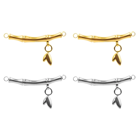 304 Stainless Steel Bamboo Joint Bar Pendant Necklace Gold Plated Leaf Heart Charm Jewelry For Women Fashion
