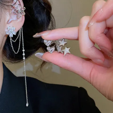 Doppelherz Zirkon Ohrknochenclip Kupfer Schmuck Ohne Ohrloch Ohrring Mit Silver Earring Post Elegant Süß Damen Accessoire