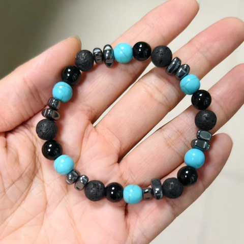 Natural Stone Beaded Bracelet Tiger Eye Lava Rock Hematite Howlite Beads Handmade Elastic Stretch Jewelry For Men