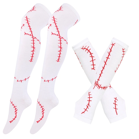 Stitched Pattern Fingerless Gloves And Over Knee Socks Polyester Spandex For Halloween Party Cosplay Costume Accessories