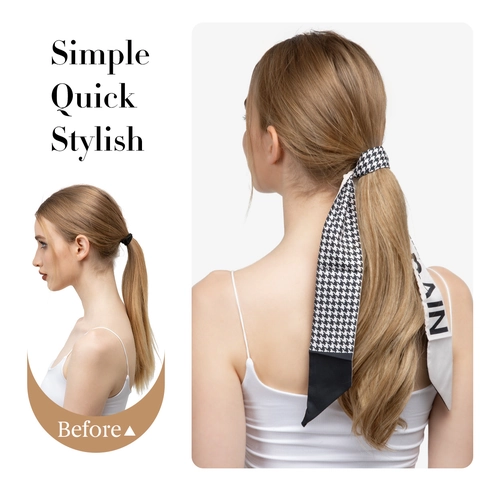 Lange Lockige Welle Ponytail Verlängerung Hochtemperatur Satin Mit Houndstooth Schal Wickel Magic Tape Für Damen