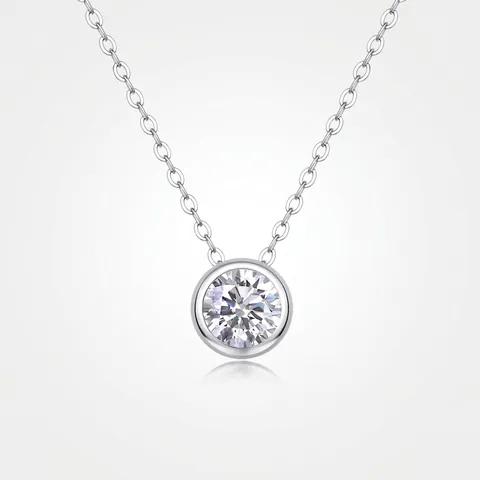 Collana Con Pendente In Moissanite In Argento Sterling 925 Taglio Brillante Castone A Lunetta Catenina Per Donna