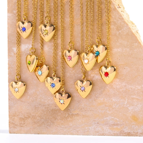 Collana Medaglione A Cuore Pendente Rame Placcato Oro Con Pietra Portafortuna Zircone Gioielli Vintage Regalo Per Donne Madre
