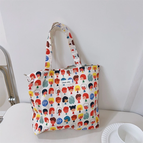 Mini Borsa Tote In Tela Stampata Tessuto Di Cotone Borsa A Mano Chiusura A Cerniera Piccola Borsa Pranzo Conservazione Quotidiana