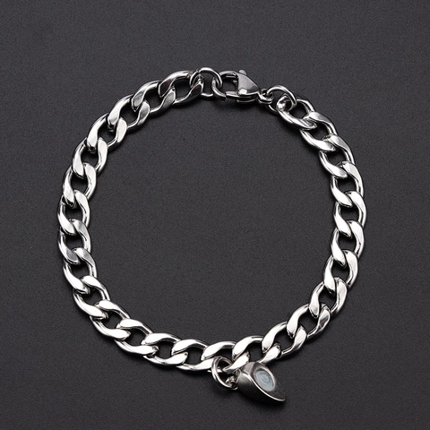 Bracelets De Couple Pendentif Cœur Magnétique Alliage De Fer Chaîne Cubaine Bijoux Romantiques Minimalistes Cadeau