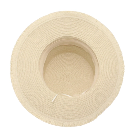 Cappello da Sole in Paglia a Cima Piatta da Donna Con Bordo Sfilacciato Tesa Larga Vacanza al Mare Boater Panama Cappello Regolabile Estivo
