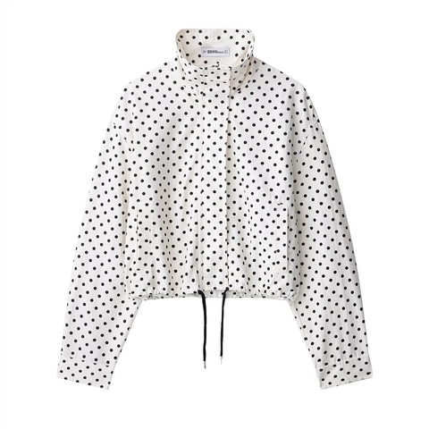 Conjunto de Dos Piezas para Mujer Chaqueta y Pantalones Cortos de Seersucker con Lunares Casual Estilo Occidental Cuello Alto Manga Larga