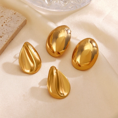 Boucles D'oreilles Puces Goutte D'eau Acier Inoxydable Plaqué Or Poli Miroir Grosse Goutte Minimaliste Rétro Luxe Femme
