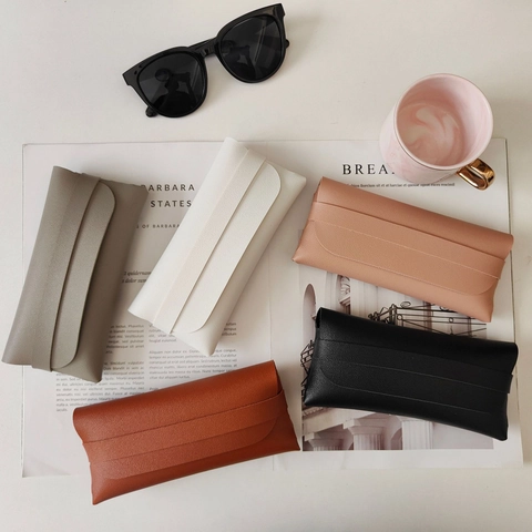 Custodia per Occhiali in Pelle PU Minimalista Pochette Morbida per Occhiali da Sole Grana Litchi Borsa per Occhiali da Vista per Donna Uomo Viaggio