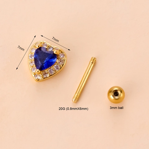 Pendientes De Cartílago Corazón Zirconia Acero Inoxidable Cierre De Rosca Helix Piercing Estilo Coreano Mujeres