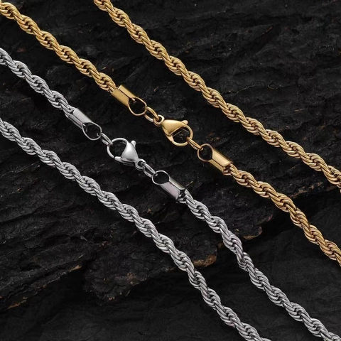Collana A Catena Di Corda In Acciaio Inossidabile Titanio Design A Torsione Gioielli Hip Hop Per Uomo Donna
