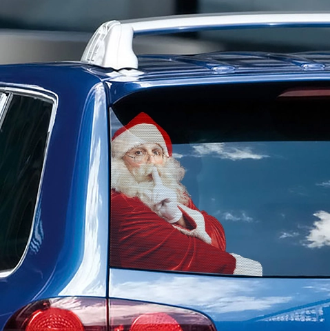 Weihnachtsmann Auto Fensteraufkleber Weihnachten Dekoration Perforiertes Netz Einweg-Sicht PVC Festlich