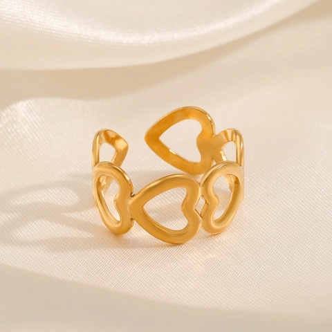 Anillo De Acero Inoxidable Con Corazón Hueco Banda Abierta Ajustable Moda Simple Varios Corazones Joyería Para Mujeres