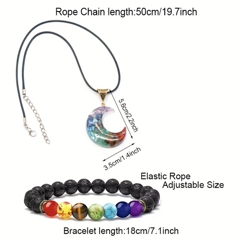Chakra Healing Necklace And Bracelet Natural Crystal Crushed Stone Resin Orgonite Lava Stone Meditation Yoga Moon Pendant