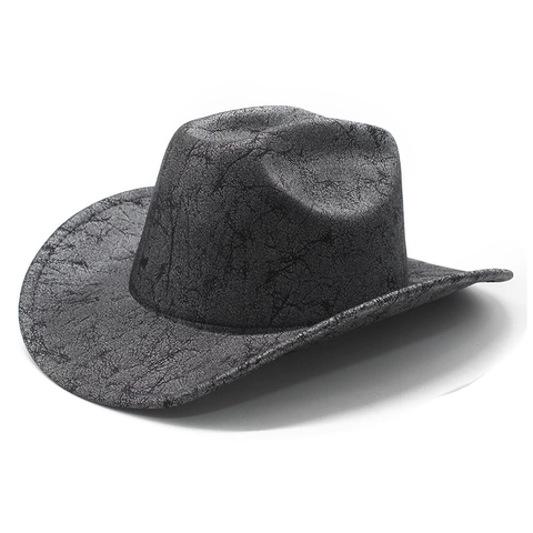 Western Cowboy Hat Polyester Metallic Cracked Texture Wide Brim Vintage Party Performance Accessories For Men Women