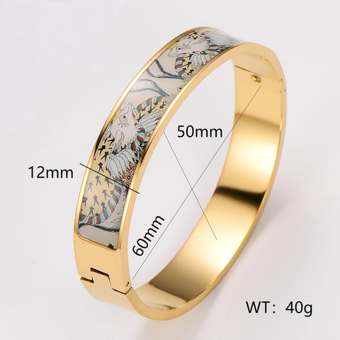 Bracciale Rigido Smaltato Dipinto Acciaio Inossidabile 304 Placcato Oro Fibbia A Cerniera Lusso Moda Classica Donna