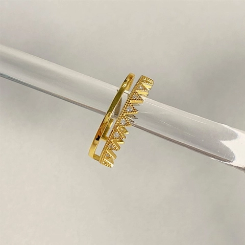 Double Layer Ring 925 Sterling Silver Zircon Crown Zigzag Adjustable 18K Gold Plated Chic Jewelry For Women