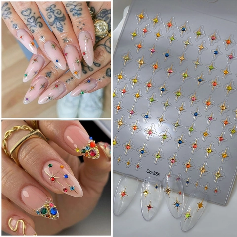 Autocollants Art Des Ongles Relief 5D 3D Auto-Adhésifs Étoiles Dorées Fraise Nœud Décoration De Manucure Pour Femmes