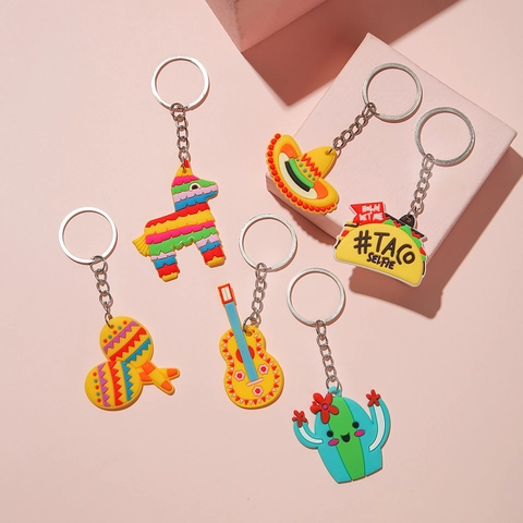 Porte-clés Fiesta Mexicaine PVC Dessin Animé Cactus Taco Sombrero Piñata Guitare Cadeaux De Fête Décoration Sac