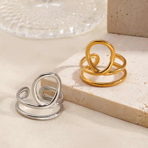 Anillo Aperto Geometrico Minimalista In Acciaio Inossidabile Placcato Oro 18K Cavo Ovale Multistrato Linea Gioielli Per Donne