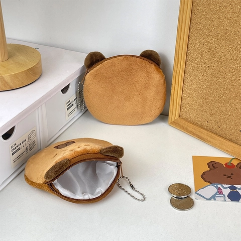 Cute Capybara Plush Coin Purse Mini Animal Head Pouch With Keychain Zipper Small Wallet For Girls
