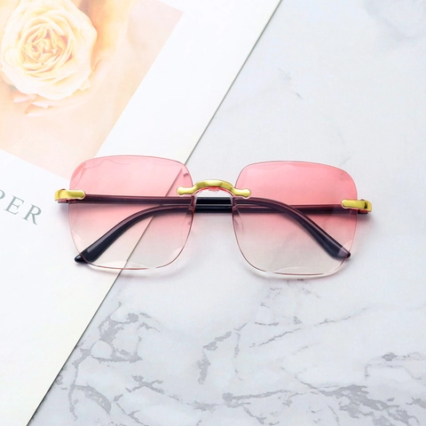 Gafas De Sol Sin Montura Mujeres Corte Diamante Lentes Degradadas Puente Metal Moda Protección UV Streetwear Chic