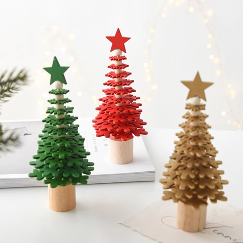 Mini Wooden Christmas Tree Stacked Snowflake Desktop Ornament Nordic Style Holiday Festive Party Decoration Home Tabletop