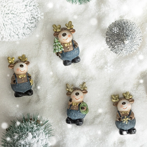 Weihnachts Rentier Figur Harz Miniatur Desktop Ornament Festliche Home Office Tischdeko Cartoon Tier Statue