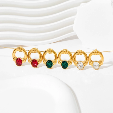 Vintage Creolen Edelstahl Gewebt Geometrisch Oval Zirkonia Stecker Für Damen Eleganter Schmuck