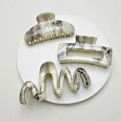 Grandes Pinces À Cheveux En Acétate Motif Marbré Impression Par Transfert D'eau Antidérapant Tenue Forte Barrette Minimaliste Élégant Accessoires Cheveux