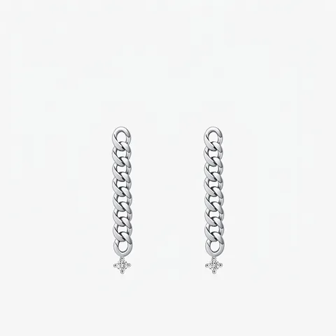 Orecchini Pendenti Moissanite Maglia Cubana Argento Sterling 925 Taglio Rotondo Stile Minimalista Cool Gioielli Da Donna