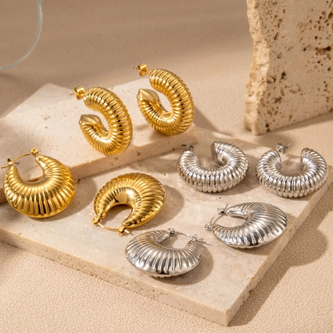 Orecchini A Cerchio Chunky A Forma Di C Acciaio Inossidabile Croissant Filettatura Minimalista Lucidato A Specchio Perno In Acciaio