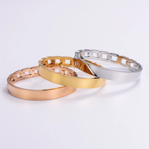 Brazalete De Eslabones De Cadena De Acero Inoxidable Con Diamantes De Imitación Joyería De Puño Abierto Para Mujer
