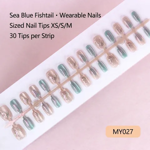 Press On Nails Cat Eye Effect Artificial False Nails Women Gradient Floral Butterfly Pattern ABS Plastic Sweet Style