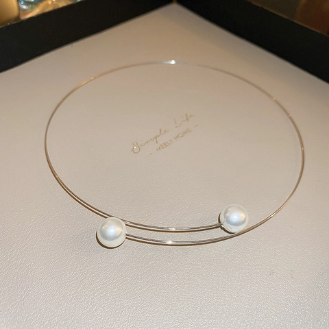Choker Künstliche Perle Minimalista Collana Aperta Lega Perla Artificial Simulata Bianca Geometrica Semplice Elegante Gioielli Di Moda Per Donne