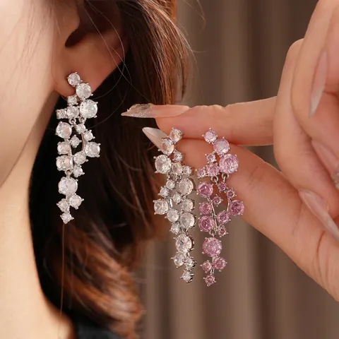 Pendientes Borla Circonita Irregular Con Poste De Plata De Ley 925 Joyas Elegantes De Cobre De Gota Larga Para Mujer