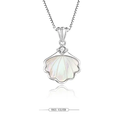 Collana con Ciondolo a Conchiglia in Argento Sterling 925 Zirconia Madreperla Girocollo Gioielli Elegante Regalo Donna