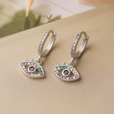 Orecchini a Cerchio Huggie Malocchio Zirconia Colorata Rame Placcato Oro Argento Orecchini Pendenti per Donna Gioielli