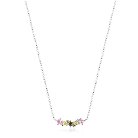 Collana Girocollo In Argento Sterling 925 Per Donna Pendente In Zircone Geometrico Colorato Gioielli Stile Dolce