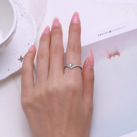 925 Sterling Silber Herz Mondstein V-Förmiger Ring Und Creolen Eleganter Minimalistischer Zirkon Schmuck Für Frauen