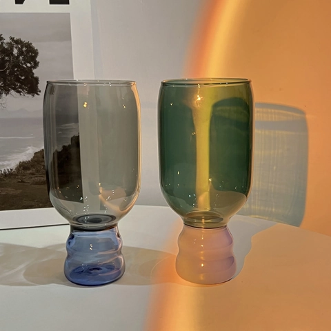 Creative Color Clashing Glass Water Cup High Borosilicate Heat Resistant Sphere Base Ins Style Drinkware For Juice Coffee