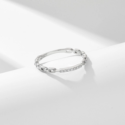 Minimalist 925 Sterling Silver Chain Ring For Women Elegant Inlaid Rhinestone Gold Silver Color Geometric Finger Ring Jewelry