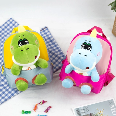 Kids Backpack Detachable Plush Dinosaur Doll Waterproof Nylon School Bag For Toddler Kindergarten Cute Cartoon