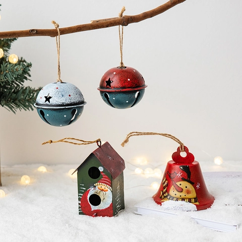 Vintage Campane Di Natale In Ferro Decorazioni Da Appendere Babbo Natale Pupazzo Di Neve In Metallo Per Albero Di Natale