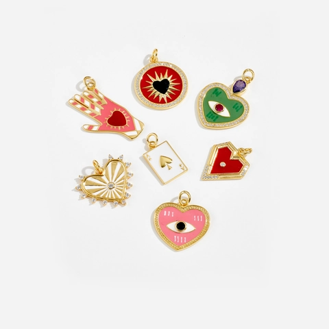 Pendant Necklace 925 Sterling Silver Enamel Heart Evil Eye Hamsa Hand Jewelry For Women Colorful Zirconia Plated
