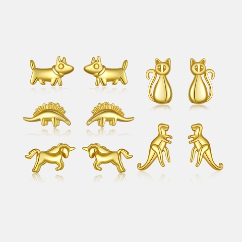 S925 Sterling Zilveren Dieren Oorknopjes Verguld Schattige Kat Hond Dinosaure Eenhoorn Oorbellen Minimalistische Sieraden Voor Vrouwen