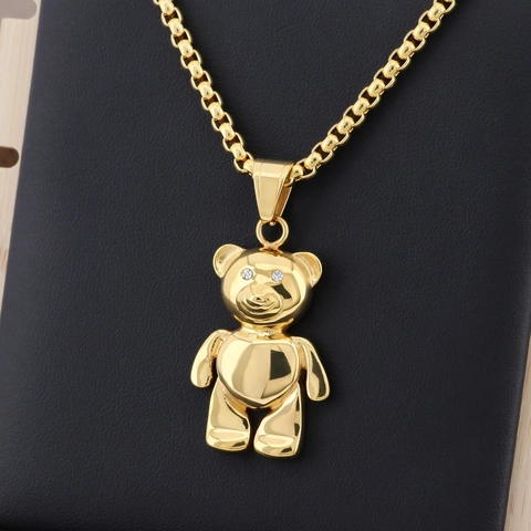 Collar Con Colgante De Oso Panda 3D Hip Hop Acero Inoxidable Con Ojos De Estrás Joyería Animal Pulida Para Hombres Mujeres