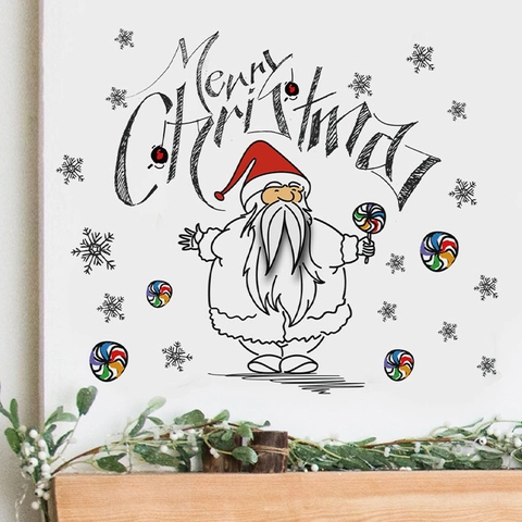 Christmas Wall Stickers Santa Claus Snowflake Lollipop Removable PVC Decals Home Decor Merry Christmas